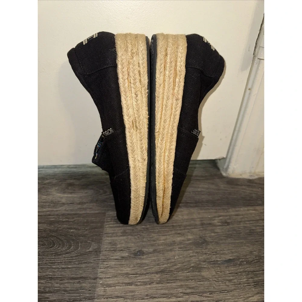 Skechers BOBS Highlights High Jinx Espadrille Wedge Black Canvas Shoes Womens